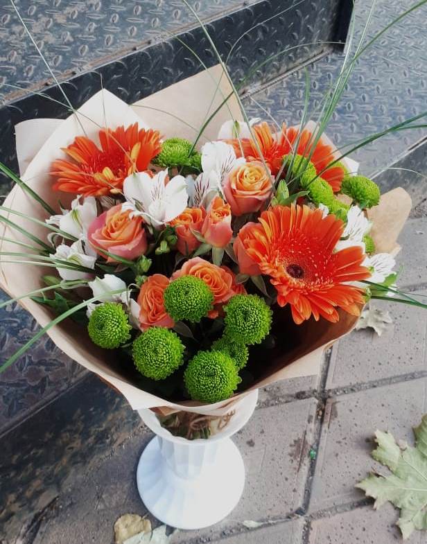 Букет цветов из: Герберы, Хризантемы, Альстромерии и Розы в Нижнее Хорошово