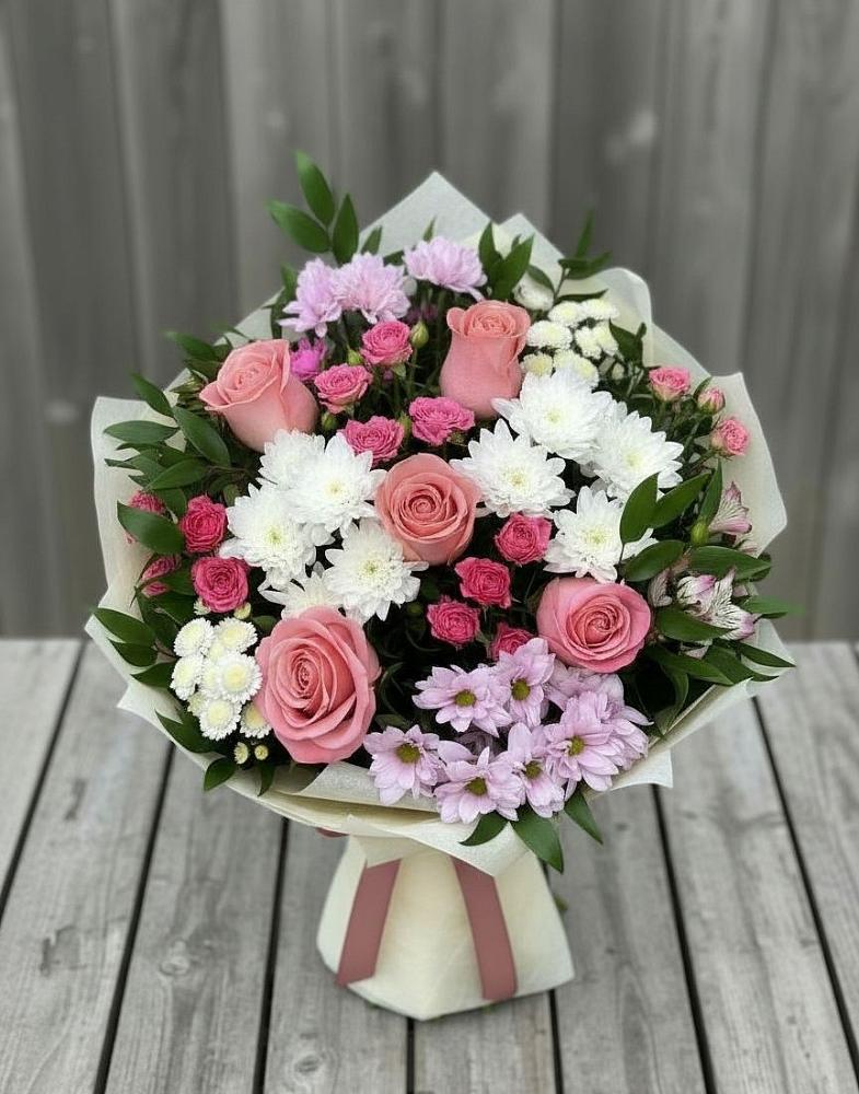 Букет цветов из: Альстромерии, Гвоздики, Розы и Хризантемы в Нижнее Хорошово