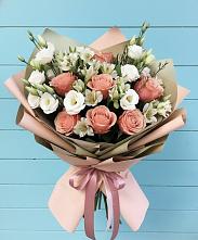 Букет цветов из:  Розы, Альстромерии и Лизиантусы в Нижнее Хорошово