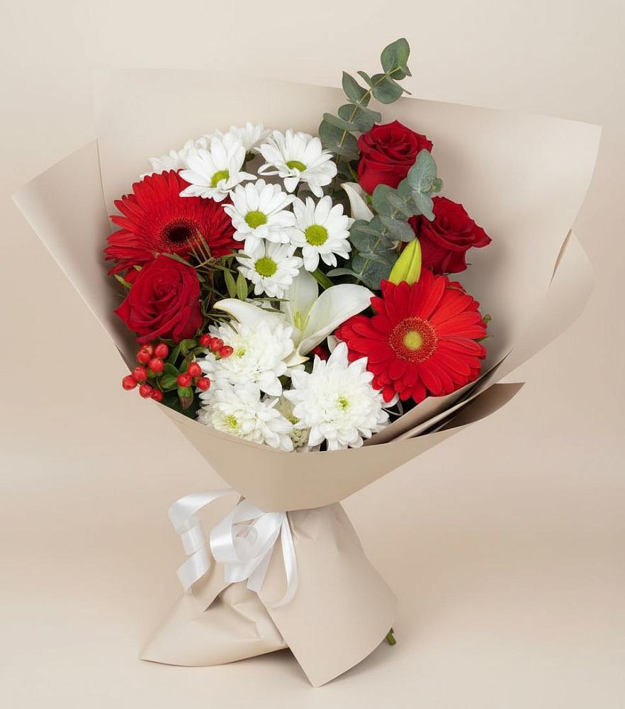 Букет цветов из: Розы, Хризантемы, Герберы и Лилии в Нижнее Хорошово