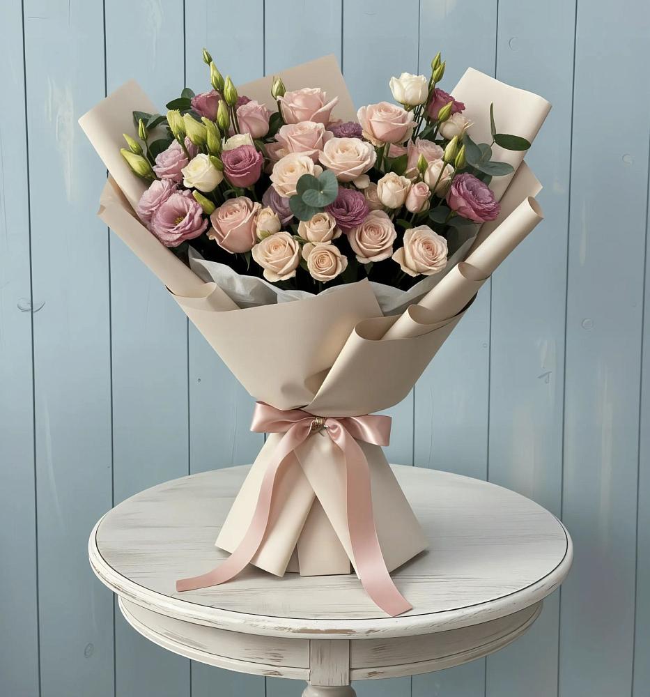 Букет цветов из: Розы и Лизиантусы в Нижнее Хорошово