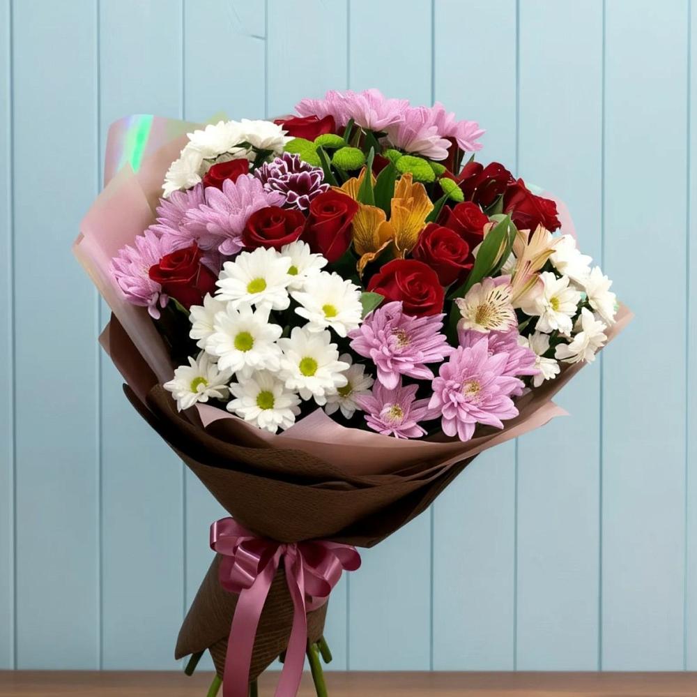 Букет цветов из: Розы, Хризантемы и Альстромерии в Нижнее Хорошово