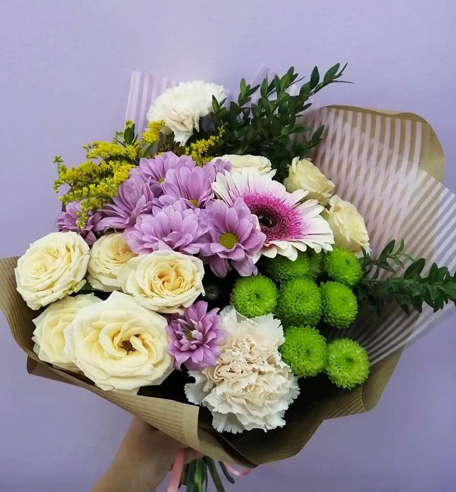 Букет цветов из: Хризантемы, Розы, Гвоздики и Герберы в Нижнее Хорошово