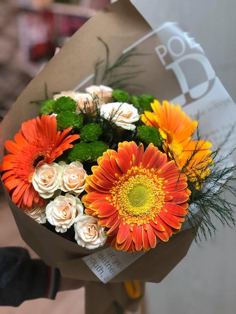 Букет цветов из: Герберы, Хризантемы и Розы в Нижнее Хорошово