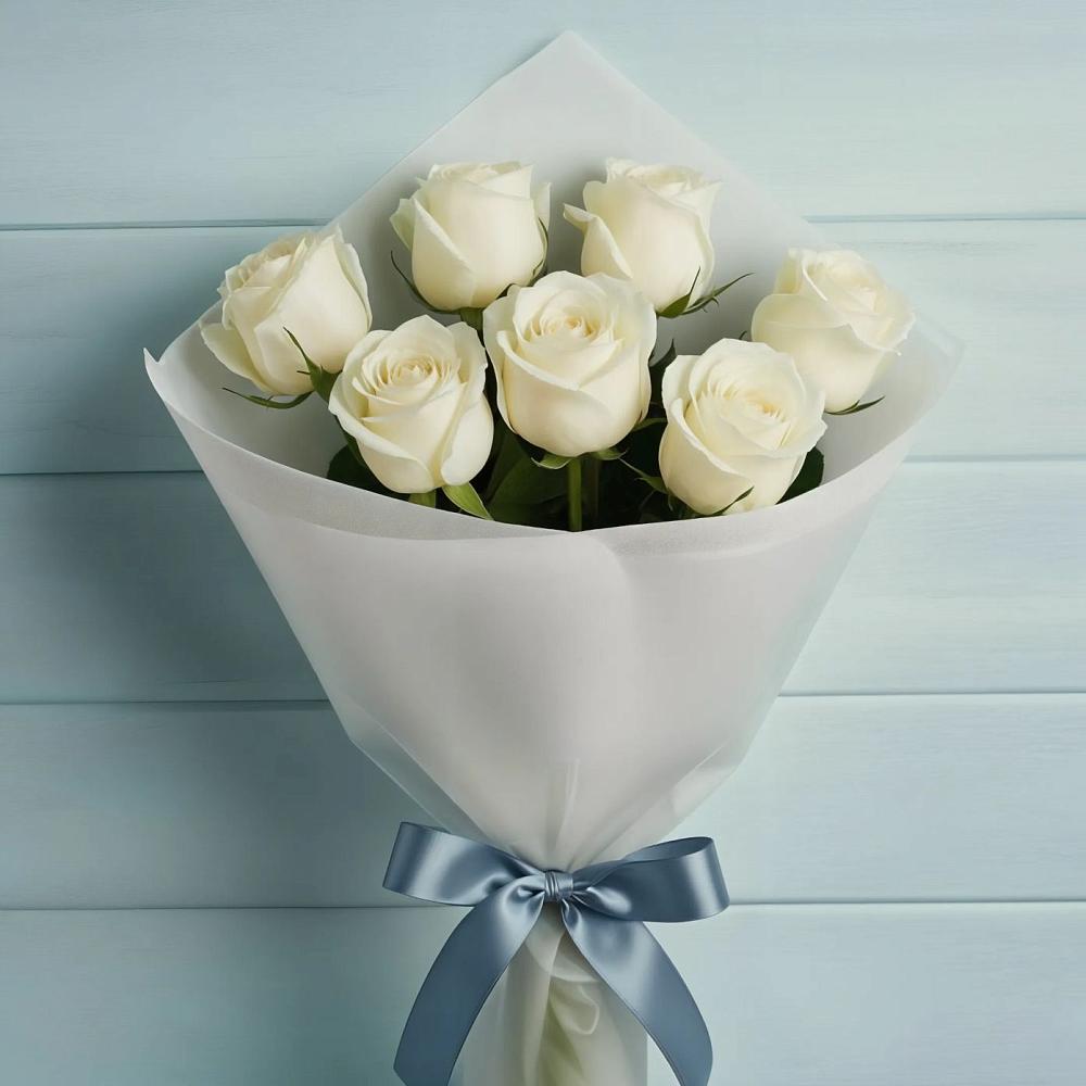 Букет 7 Белых роз Эдлесс Лав в Нижнее Хорошово