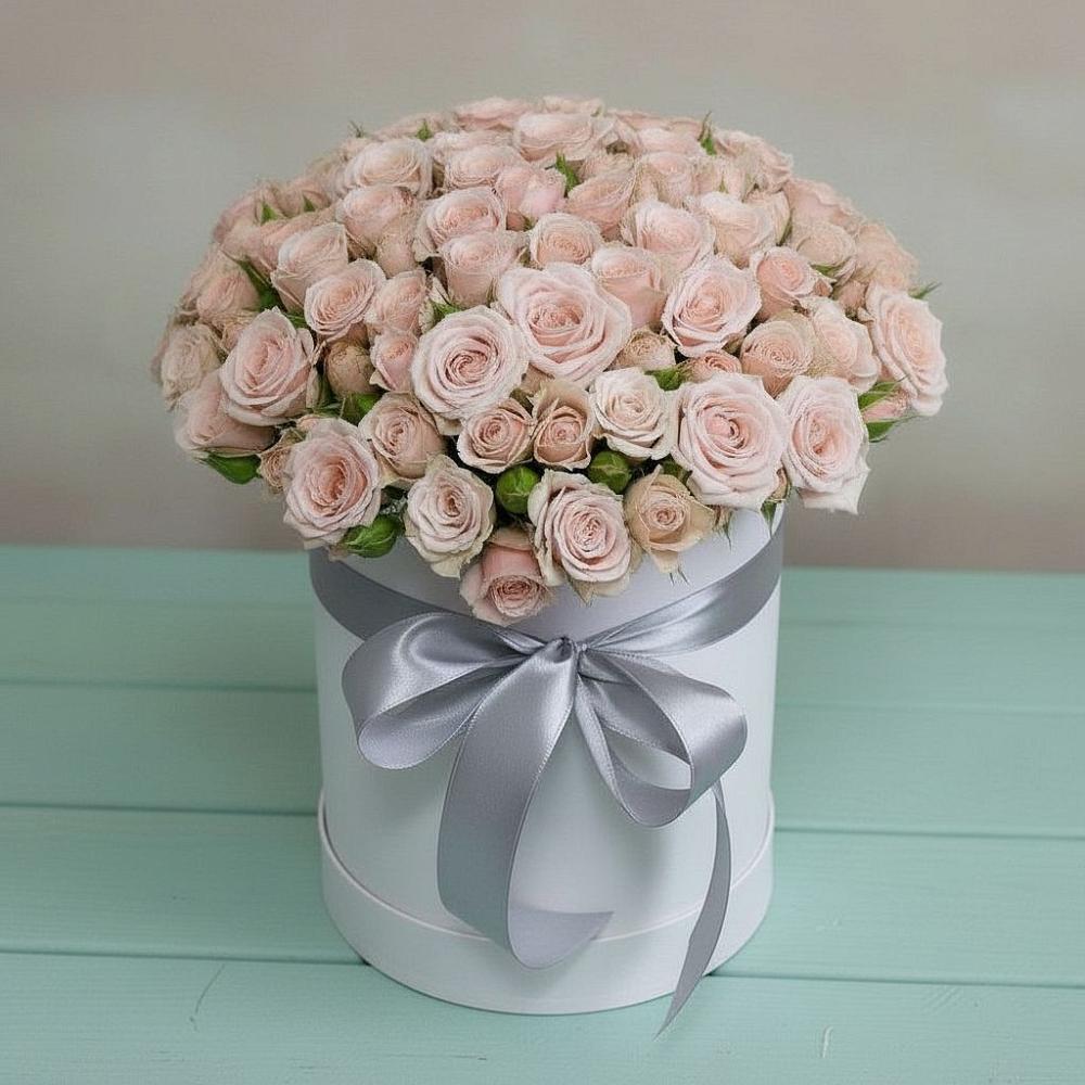 Цветочная композиция из Розы в шляпной коробке в Нижнее Хорошово